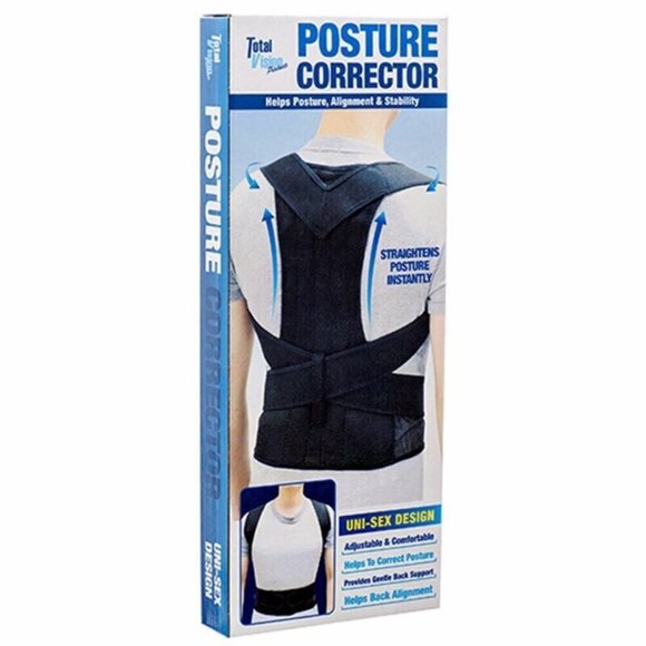 Total Vision Black Back Brace Posture Corrector Shoulder support Belt Unisex - Picture 1 of 5